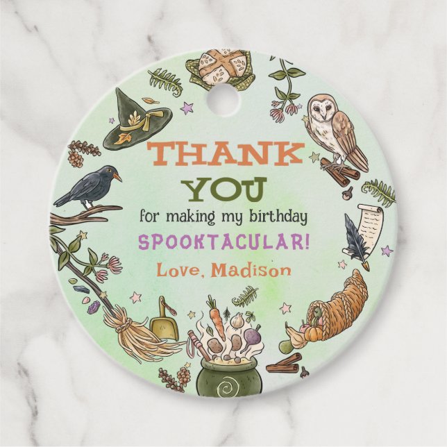 Favoritmärkningar för Witch Cute Halloween-födelse Gåvor Etiketter (Framsida)