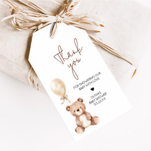 Favoritmärkord för babybabyskor med brun björnbjör presentetikett