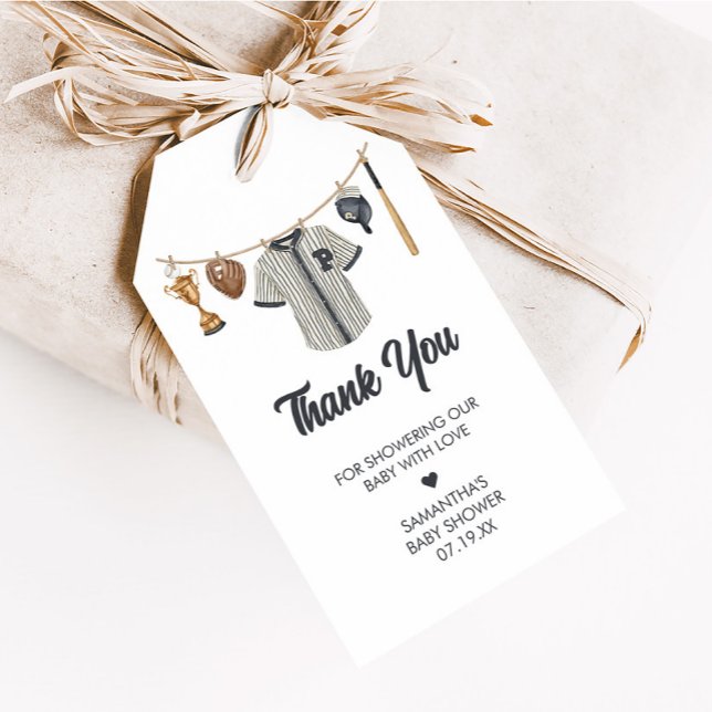 Favoritmärkord för baseball Little Slugger Baby Sh Presentetikett (Little Slugger Baseball Baby Shower Favor Tags)