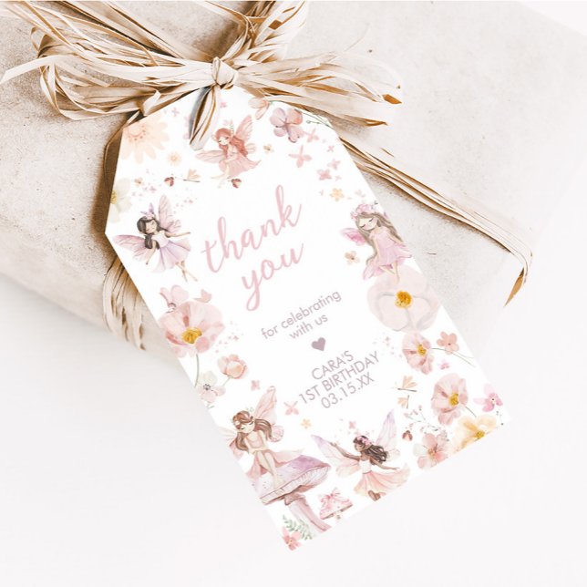 Favoritmärkord för Fairy Enchanted Garden-Födelsed Presentetikett (Enchanted Garden Fairy Birthday Party Favor Tags)