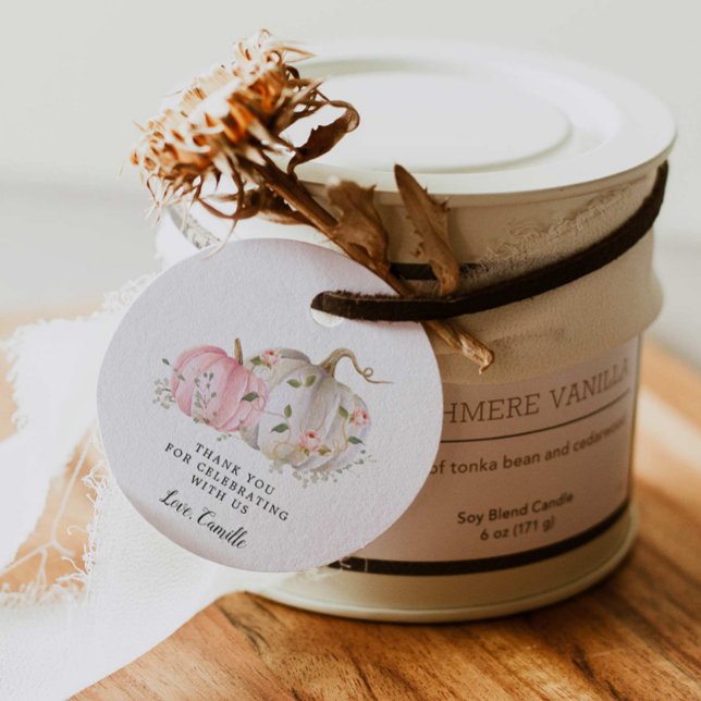 Favoritmärkord för fallande pumpkin-födelsedag gåvor etiketter (Fall Pumpkin Girl Baby Shower Thank you favor tag)