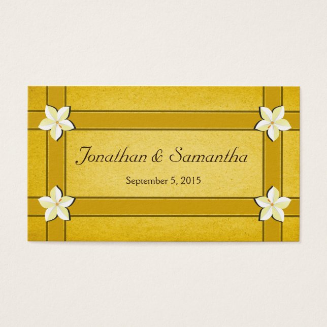 Favoritmärkord för Guld Blommigt-bröllopsfavoriter Visitkort (Framsidan)