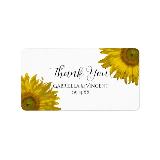 Favoritmärkord för gult Solblommor Bröllop Tack Adressetikett (Framsidan)