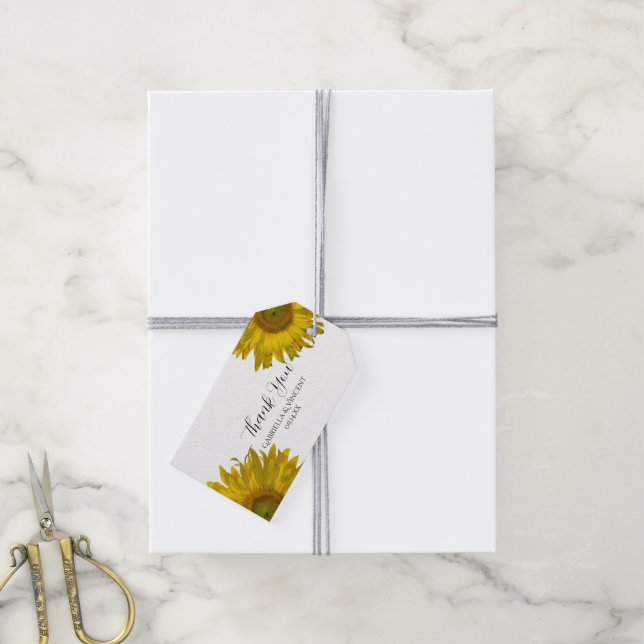 Favoritmärkord för gult Solros Bröllop Tack Presentetikett (Med Snöre)