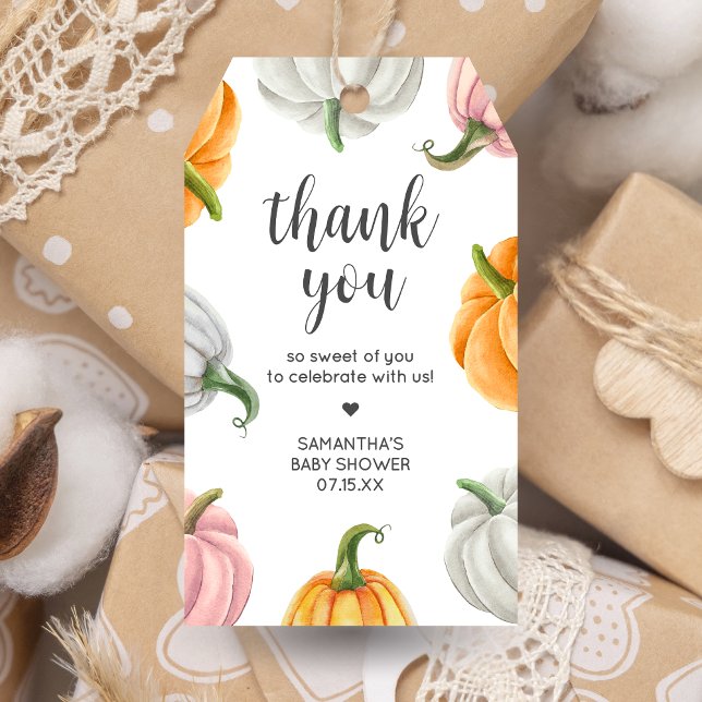 Favoritmärkord för minimalistisk babyfallssladdare presentetikett (Minimalist Pumpkin Baby Shower Favor Tags)