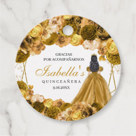 Favoritmärkord för Quinceanera-cirkel i guld Blomm Gåvor Etiketter