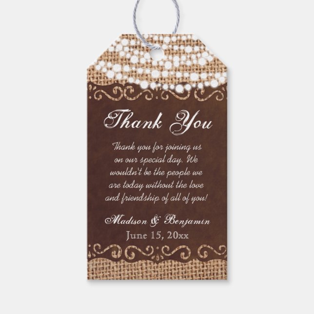 Favoritmärkord för Rustic Ljus Bröllop Tack Presentetikett (Framsidan)