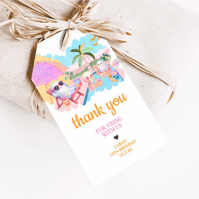 Favoritmärkord för sommarhalloween Bassäng-födelse Presentetikett (Summerween Halloween Pool Birthday Favor Tags)