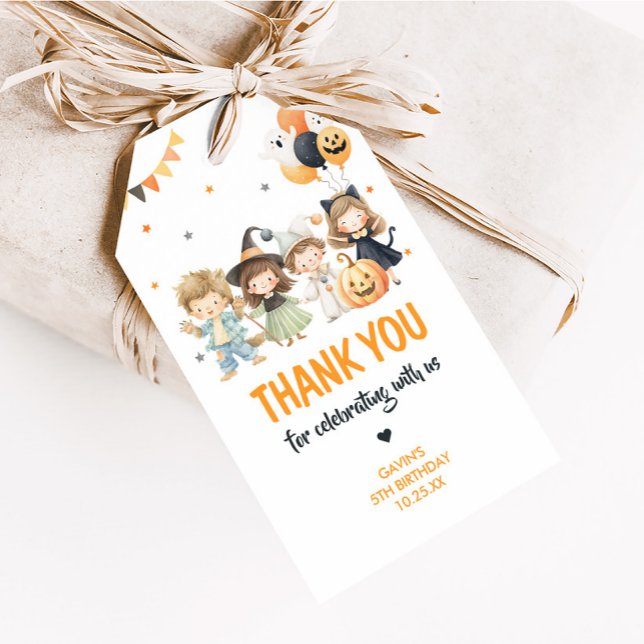 Favoritmärkord för Spooktacular Halloween Costume  Presentetikett (Calling All Monsters Costume Halloween Birthday Party Favor Tags)