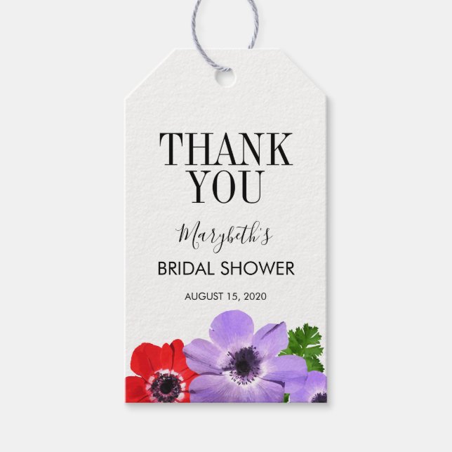 Favoritmärkord för vattenfärgsenemonBlommigtens Mö Presentetikett (Framsidan)