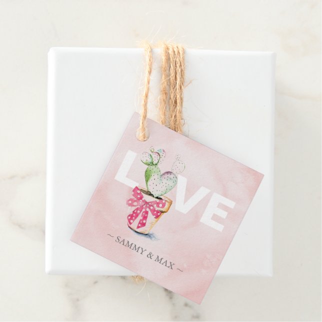 Favoritmärkord för vattenfärgshjärtkaktus Kärlek Gåvor Etiketter (På plats)