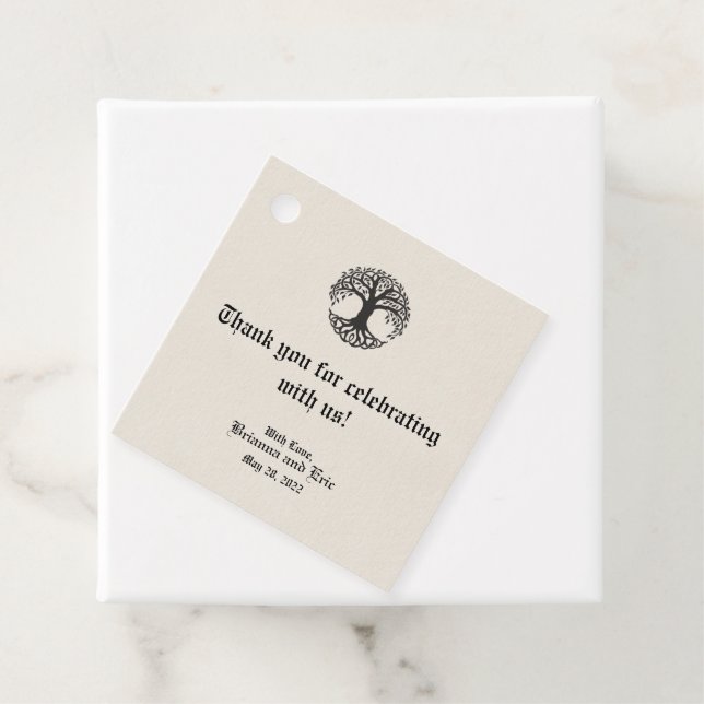 Favoritmarkörer med Livets Träd-monogram Gåvor Etiketter (På plats)