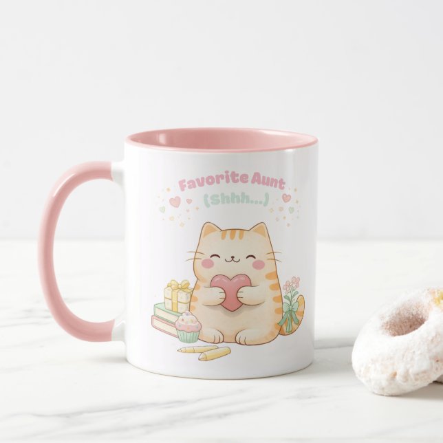 Favoritmoster Shh Söt Kawaii Katt Söt Rosa Mugg (Med munk)