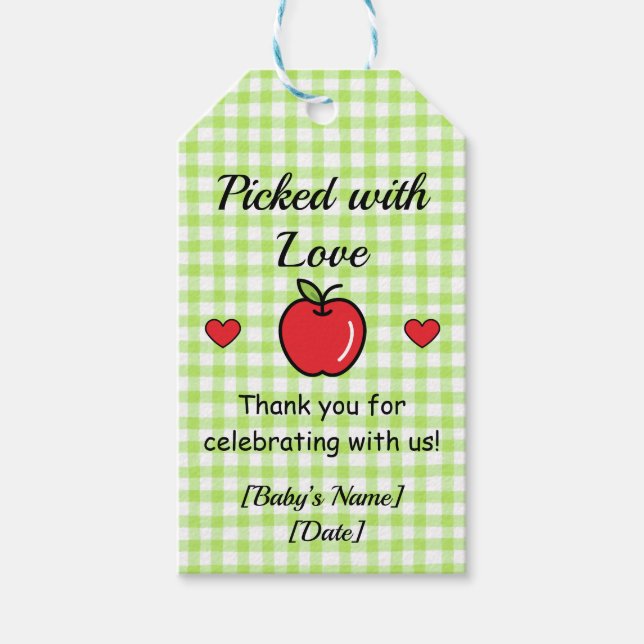 Favoritpåsar för Apple Baby Shower Presentetikett (Framsidan)