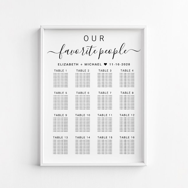 Favoritpersoner 16 Bord Bröllops Sittplan Poster (Skapare uppladdad)