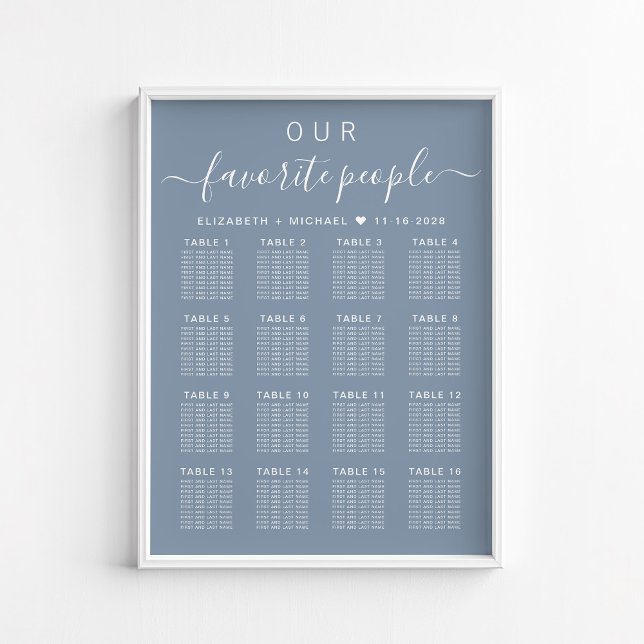 Favoritpersoner 16 Bord Bröllopsplatskarta Poster (Skapare uppladdad)