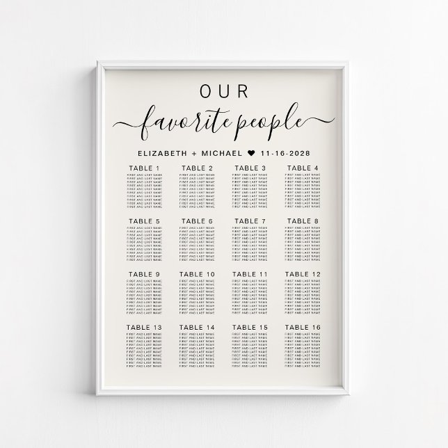 Favoritpersoner 16 Bord Bröllopsställningsdiagram Poster (Skapare uppladdad)