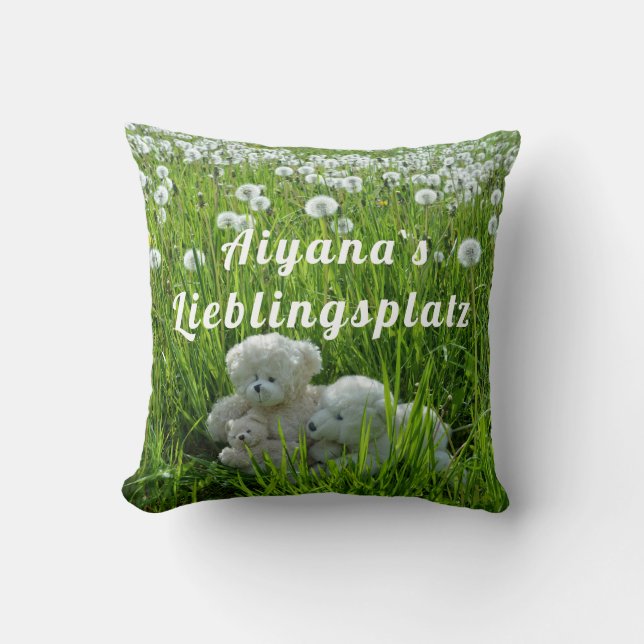 Favoritplats med teddy på ängen kudde (Framsida)