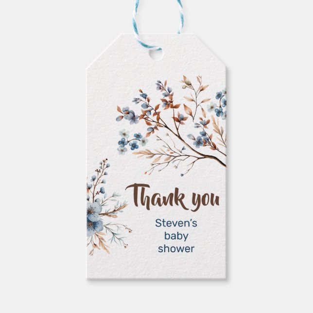 Favoritpresentens märkre Blått och bruna blommor,  Presentetikett (Framsidan)