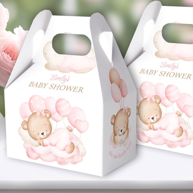 Favoritruta för babybabyskor för flickor presentaskar (Bear pink White Favor Boxes - You can choose from 3 sizes by clicking on the STYLE dropbox.
)