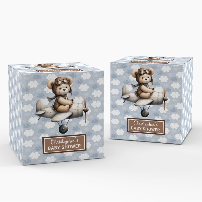 Favoritruta för babyskor för lekfull Nalle Presentaskar (Playful Teddy Bear Pilot Baby Shower Favor Box)