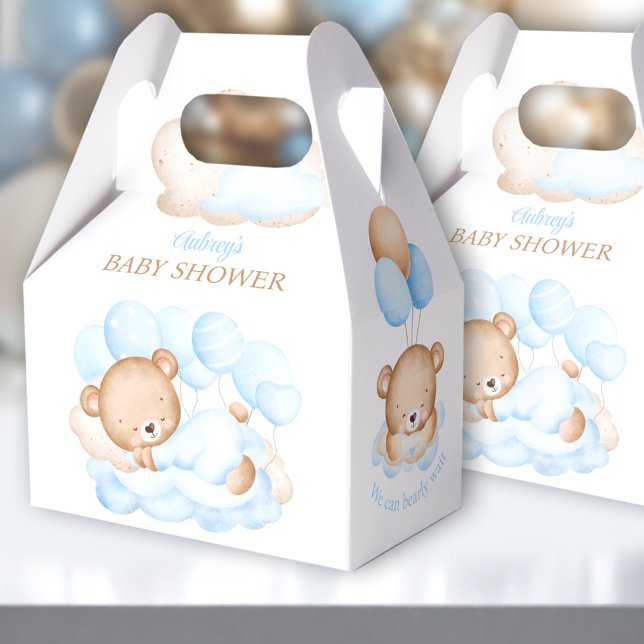 Favoritruta för Bear Baby Shower Presentaskar (Boy Blue Bear Favor Box - You can choose from 3 sizes by clicking on the STYLE dropbox.)