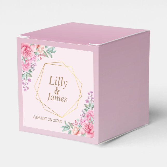 Favoritruta för blommigtens Rosa-bröllop Presentaskar (Framsidan Sidan)