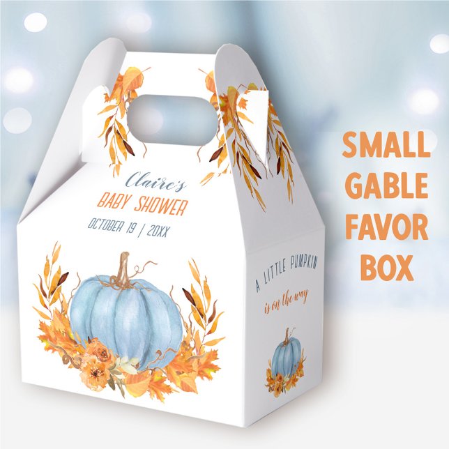 Favoritruta för Blue Pumpkin Fall Boy Shower Presentaskar (Blue Pumpkin Small Gable Favor Box - You can choose from 3 sizes of these gable favor boxes
)