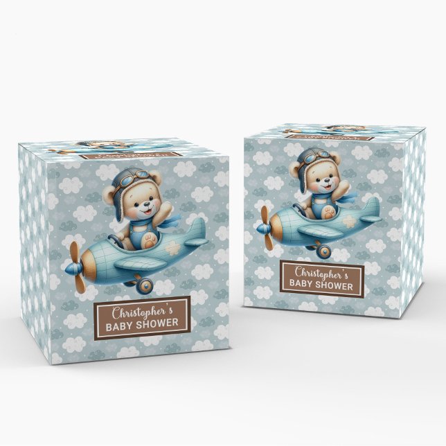 Favoritruta för Cute Nalle Pilot Blue Baby Party Presentaskar (Cute Teddy Bear Pilot Blue Baby Party Favor Box)