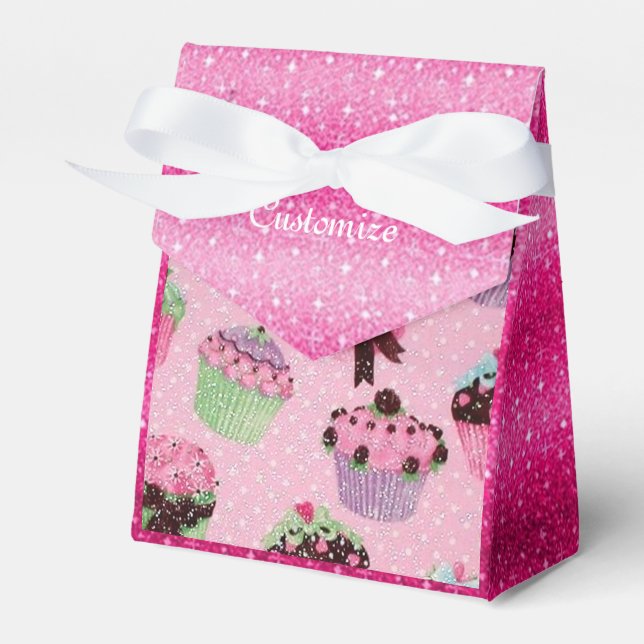Favoritruta för cute Rosa Glitter Cupkaka Presentaskar (Framsidan Sidan)
