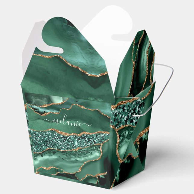 Favoritruta för eget namn för Agate Grönt Guld Eme Presentaskar (Öppnad)