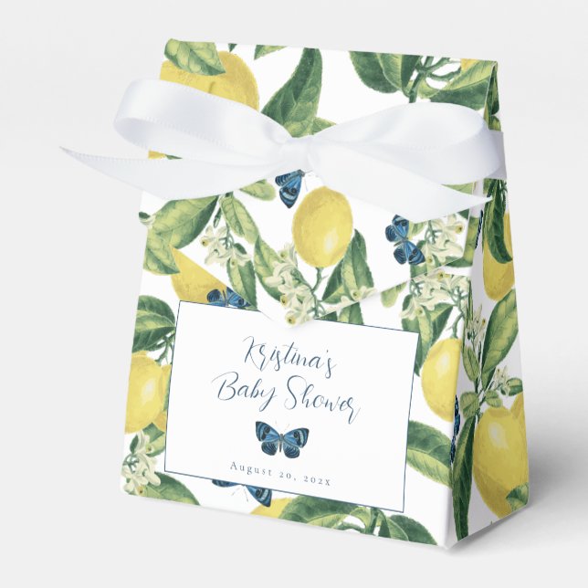Favoritruta för Lemons Blue Butterflies Baby Showe Presentaskar (Framsidan Sidan)
