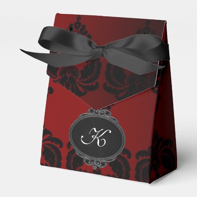 Favoritruta för Monogram Red Damask Party Presentaskar (Framsidan Sidan)