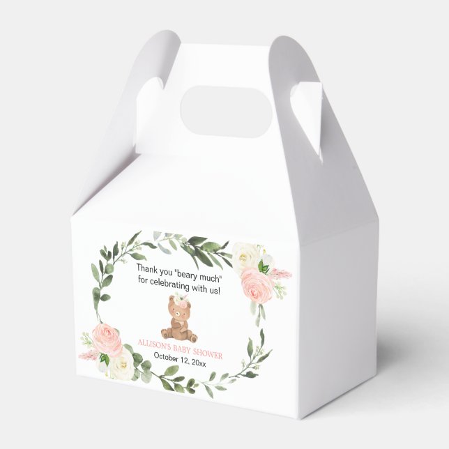 Favoritruta för nalle av rosa grön blommigt presentaskar (Framsidan Sidan)