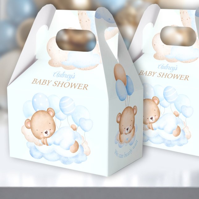 Favoritruta för pojk-blå babykläder för björnbarn presentaskar (Boy Blue Beige Bear Favor Box - You can choose from 3 sizes by clicking on the STYLE dropbox.)