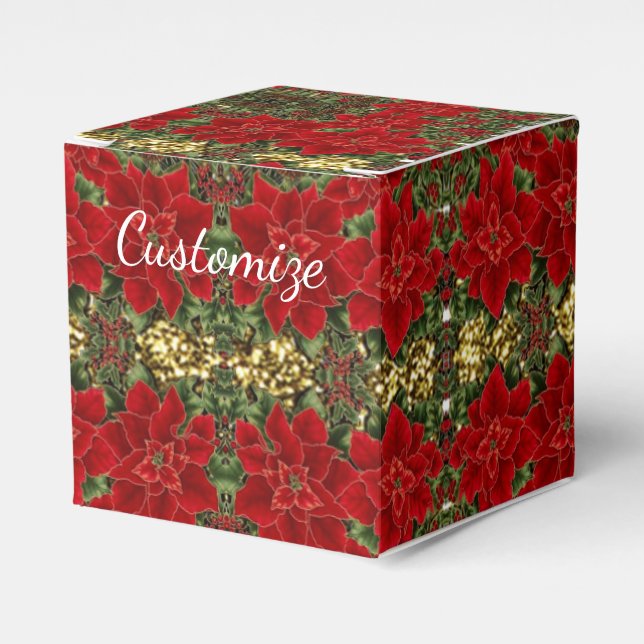 Favoritruta för Red & Guld Poinsettia Mönster Cube Presentaskar (Framsidan Sidan)