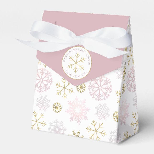 Favoritruta för  Rosa Snöflake Baby Shower Presentaskar (Framsidan Sidan)
