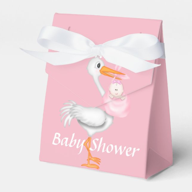 Favoritruta för rosa Stork Baby Shower Presentaskar (Framsidan Sidan)