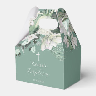 Favoritruta för vit grönt-bukett-baptism presentaskar