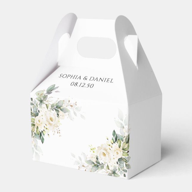 Favoritruta för vit ros Blommigt-bröllop Presentaskar (Framsidan Sidan)