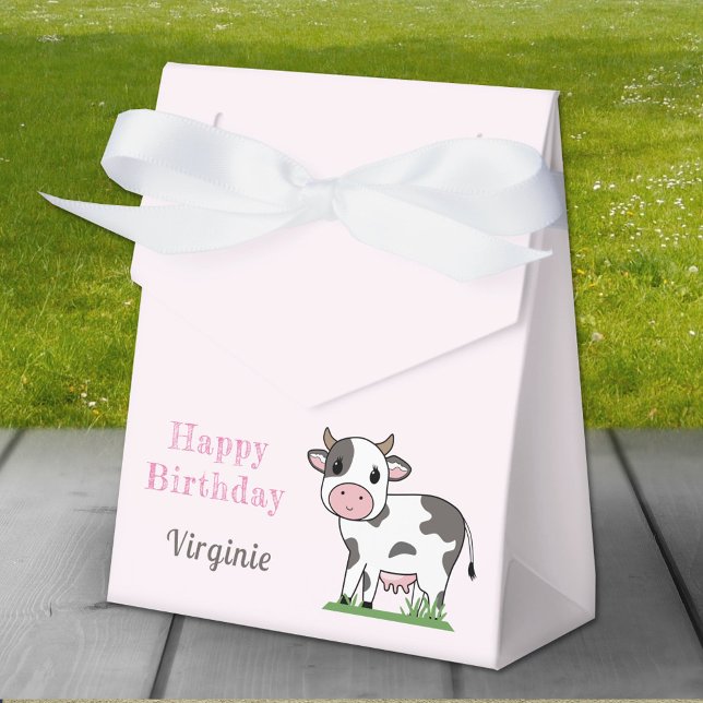 Favoritruta vid födelsedag med en kute presentaskar (Cute Cow Favor Box)
