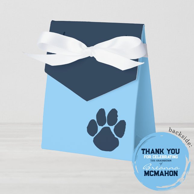 Favoritrutor för baby blue och marin Studenten-uts Presentaskar (Pawprint Navy Blue and Light Baby Blue Favor Gift Boxes with Personalized Backside)