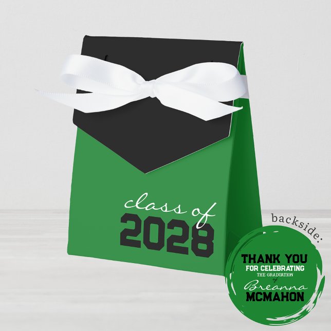 Favoritrutor för grönt och svart Studenten Presentaskar (Green and Black Graduation Class of Any Year Favor Gift Boxes)