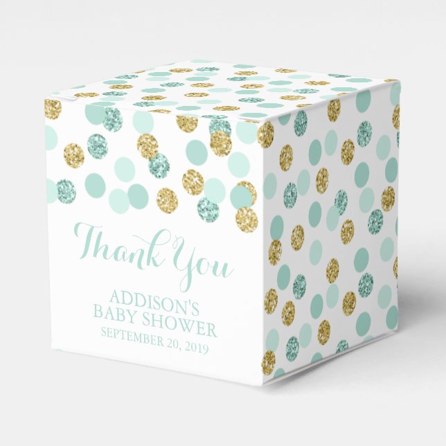Favoritrutor för Mint och Guld Glitter Baby Shower Presentaskar (Framsidan Sidan)