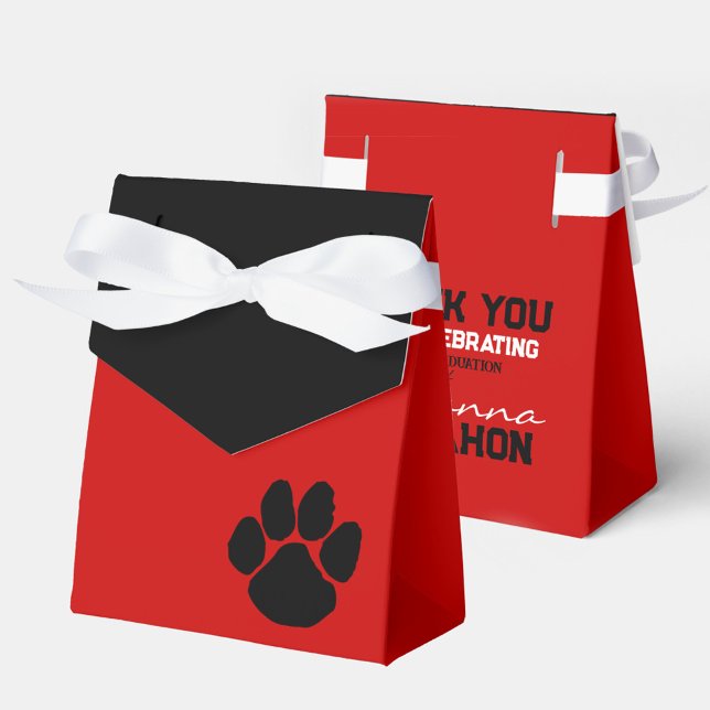 Favoritrutor för Red and Black Pawprint Studenten Presentaskar (Red and Black Pawprint Graduation Favor Gift Treat Boxes)