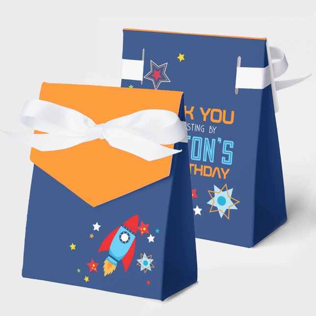 Favoritrutor för rymden Rocket Navy & Orange Gift Presentaskar (Outer Space Rocket Navy & Orange Gift Favor Boxes)