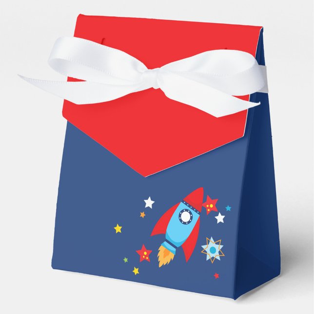 Favoritrutor för Rymden Rocket Navy & Red Gift Presentaskar (Outer Space Rocket Navy & Red Gift Favor Boxes)