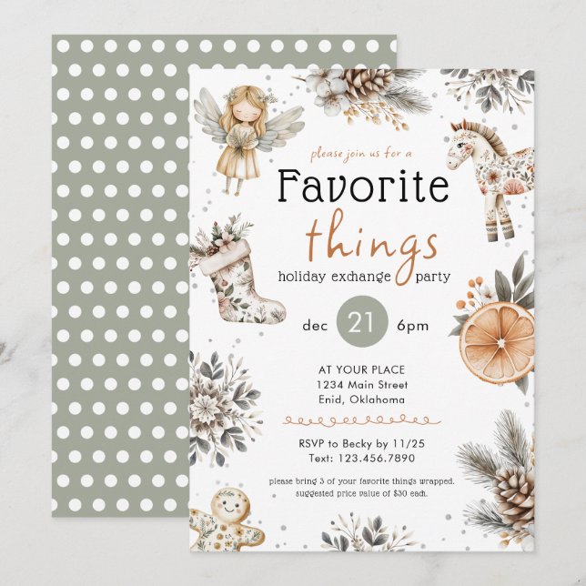 Favoritsaker Boho-presentutbyte Julfest Inbjudningar (Fram/baksida)