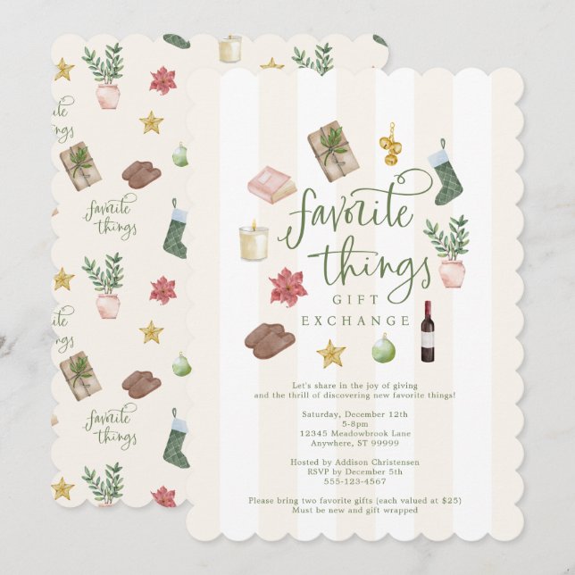 Favoritsaker Julklappsbyte Julfest  Inbjudningar (Fram/baksida)
