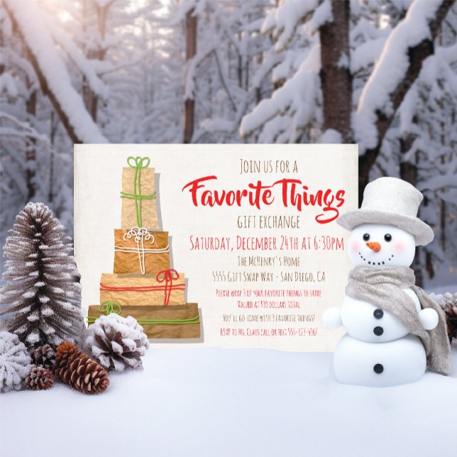 Favoritsaker presentutbyte bruna papperspaket inbjudningar (Skapare uppladdad)